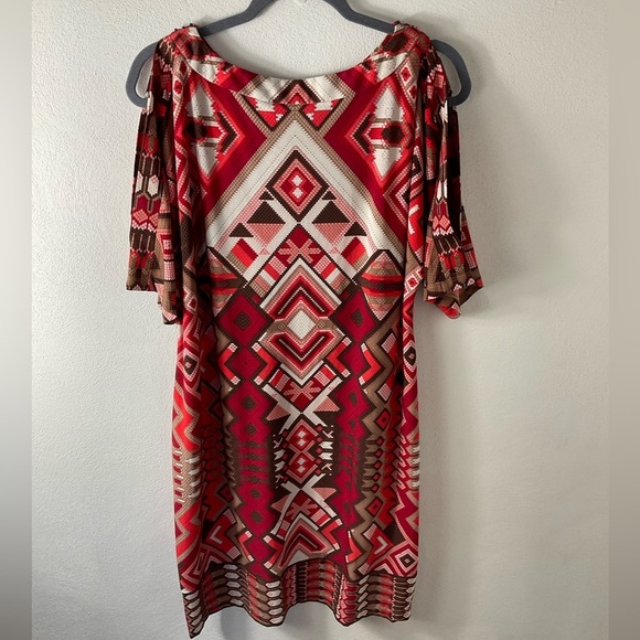 Chico’s Split Sleeve Geometric Red Dress Sz 2(L) - Picture 2 of 5